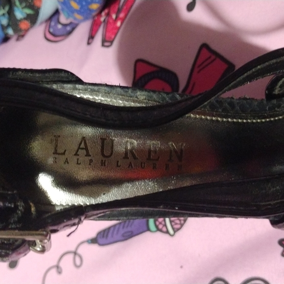 RALPH LAUREN FIANNA BLK SNAKE PATENT LEATHER HIGH HEEL SANDAL SZ 6 1/2B - Picture 4 of 4